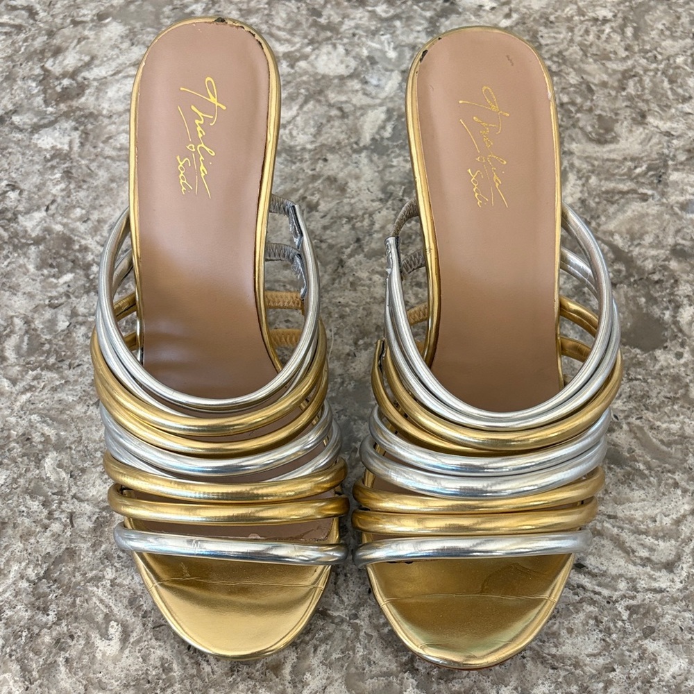 Thalia Sodi Stylish Gold & Silver Women's Heels Size 5.5